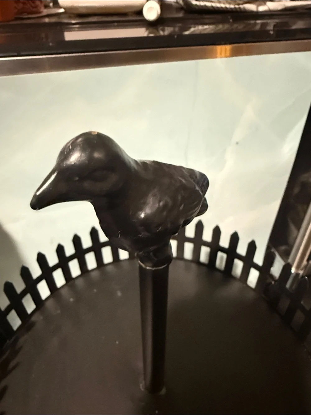 Black Two-Tier Metal Dessert Stand with Bird Accent - 12”